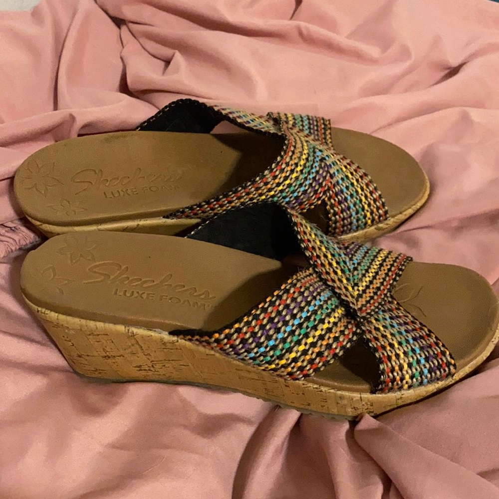 Skechers Multicolor Woven Wedge Sandals